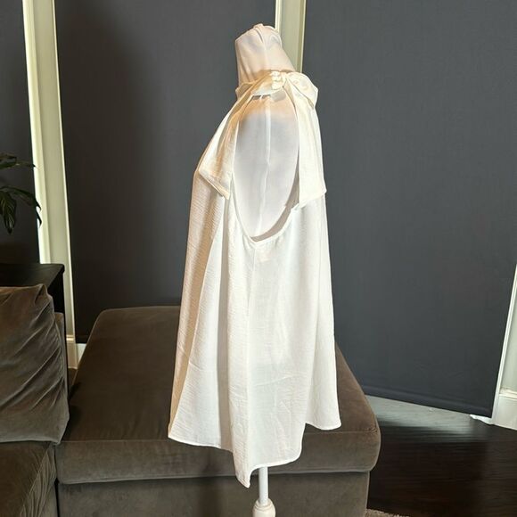 Women’s White Halter Neck Casual Loose Top Blouse Side Bow Tie Size 4XL NEW - Picture 4 of 7